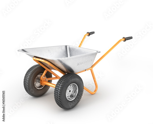 Billede på lærred Empty wheelbarrow on a white background. 3d illustration