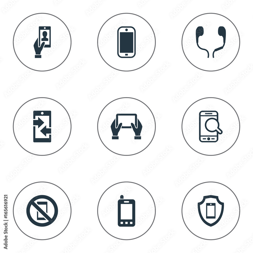 Vector Illustration Set Of Simple Smartphone Icons. Elements Outgoing Calls, Coupling Device
