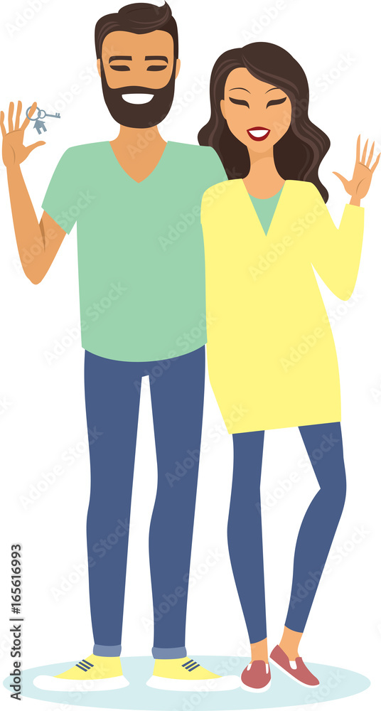 Fototapeta premium Young Couple holding house keys