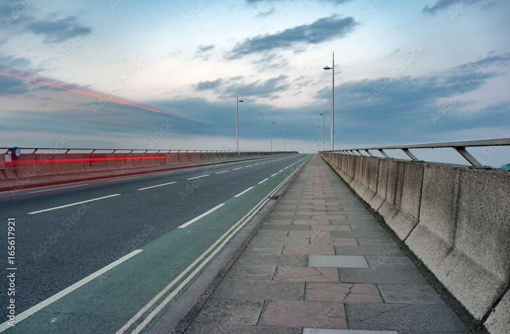 The Itchen road bridge over the River Itchen in Southampton, captured at early nightfall