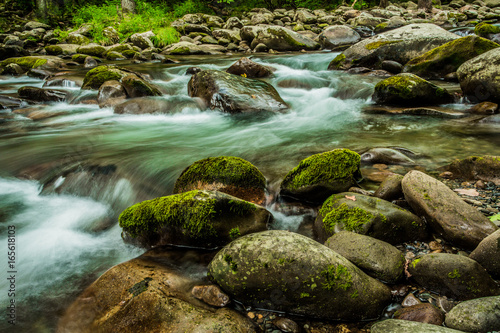 Moss Covered Rocks and Flowing Stream