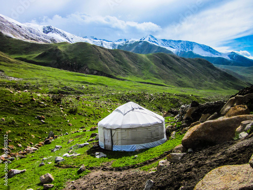 Kyrgyz yurt in the middle of the mountains, Kochkor area, Kyrgyztan photo