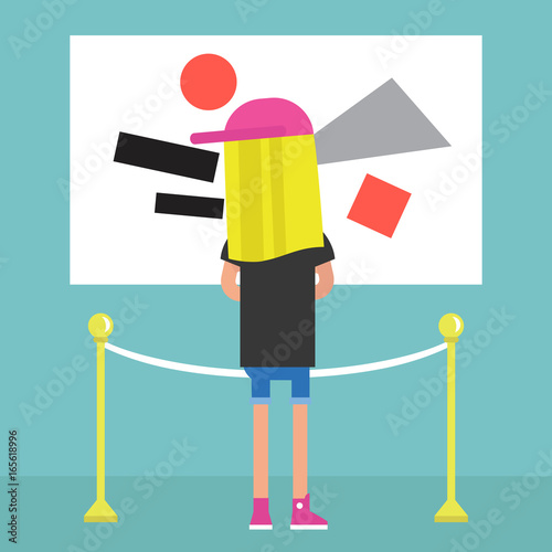 Visitor in a modern art gallery / flat editable vector illustration, clip art