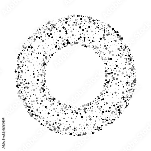 Dense black dots. Round bagel frame with dense black dots on white background. Vector illustration.