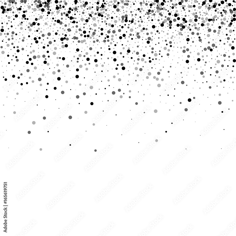 Dense black dots. Scatter top gradient with dense black dots on white background. Vector illustration.