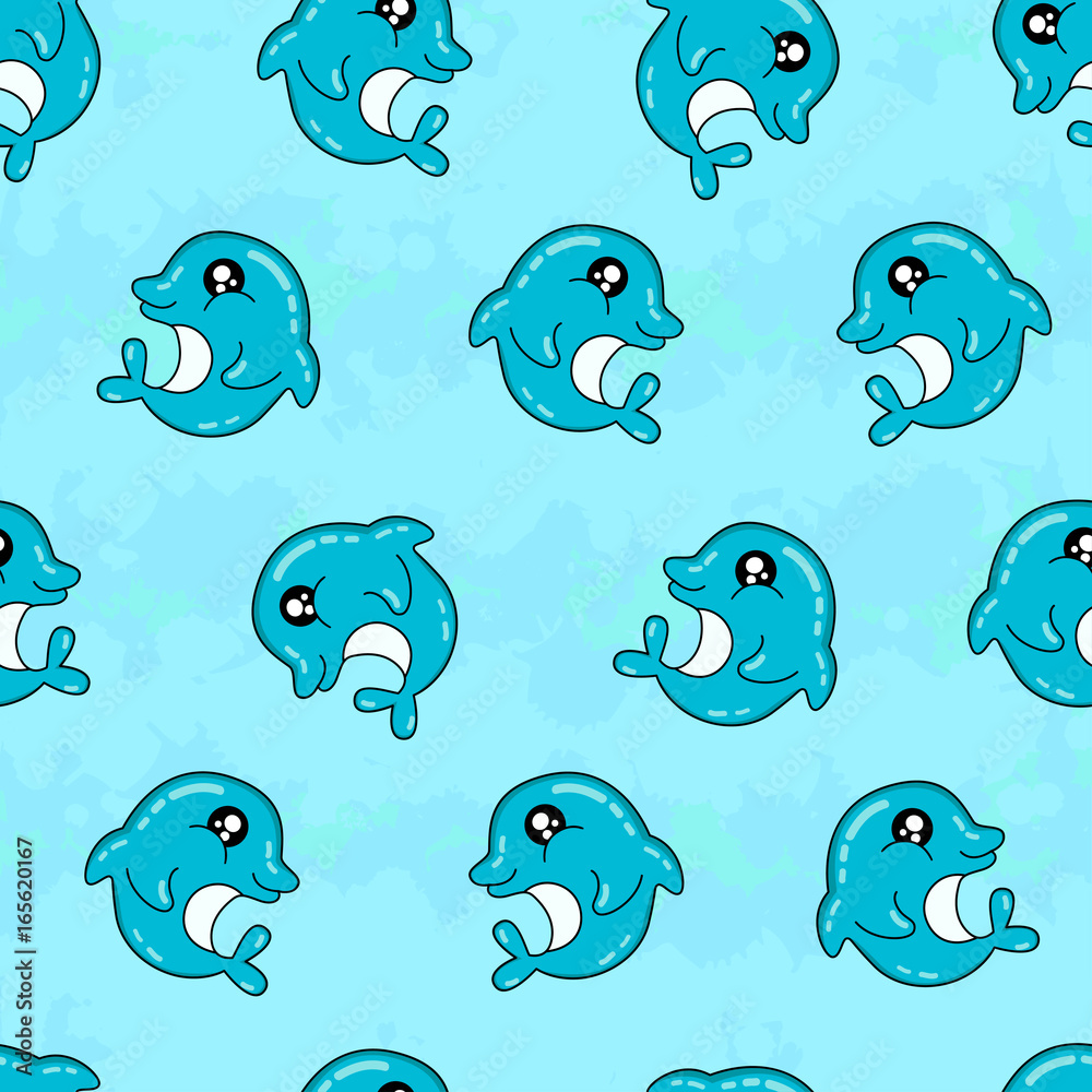 Cute kids pattern for girls and boys. Colorful dolphin on the abstract  bright background create a fun cartoon  background is made in   backdrop for textile and fabric Stock Vector |