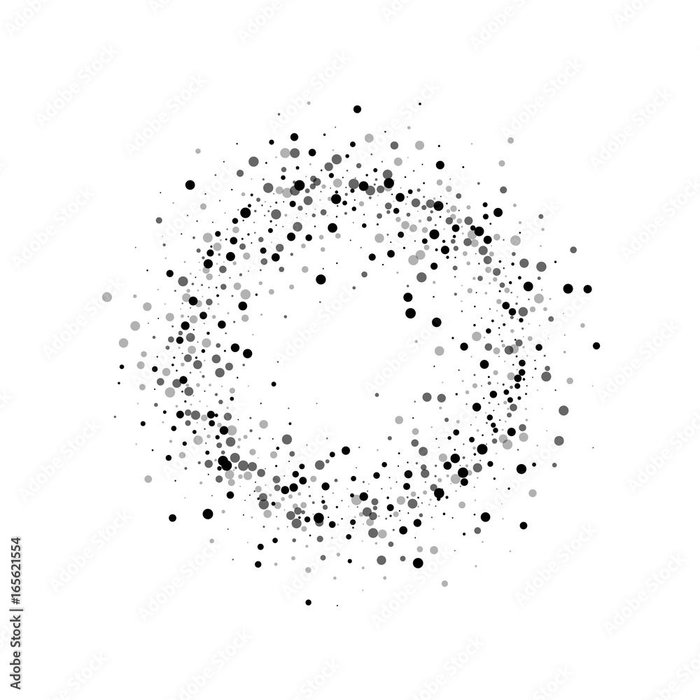 Dense black dots. Small circle frame with dense black dots on white background. Vector illustration.