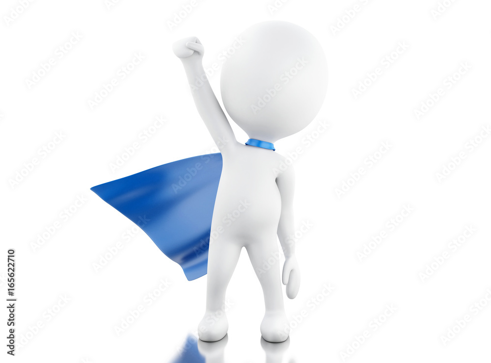 3d Super hero with blue cape. 3d Super hero with blue cape.