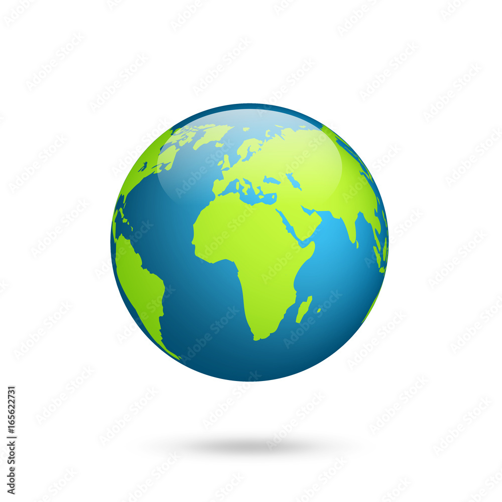 Earth globe. World map set. Planet with continents.Africa Asia, Australia, Europe, North America and South America.