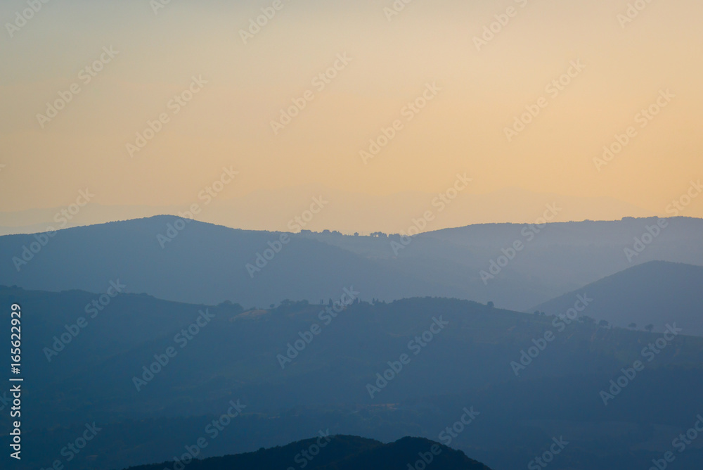 Layers of hills at sunset