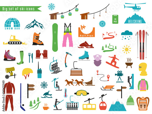 Big set of icons for ski and winter sports.