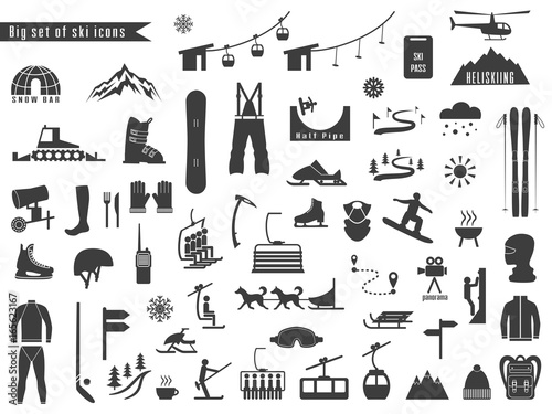 Big set of icons for ski and winter sports. photo