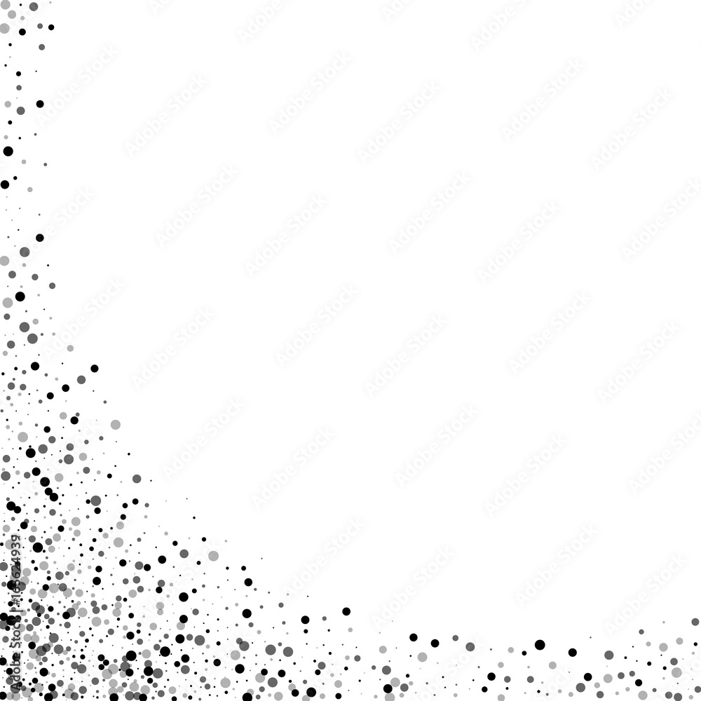 Dense black dots. Abstract left bottom corner with dense black dots on white background. Vector illustration. Dense black dots. Abstract left bottom corner with dense black dots on white background. Vector illustration.