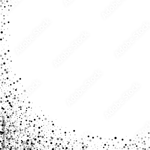 Dense black dots. Abstract left bottom corner with dense black dots on white background. Vector illustration.