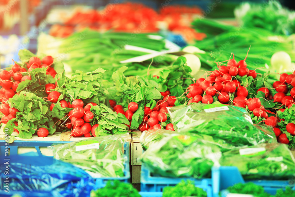 Fresh vegetables on storefront