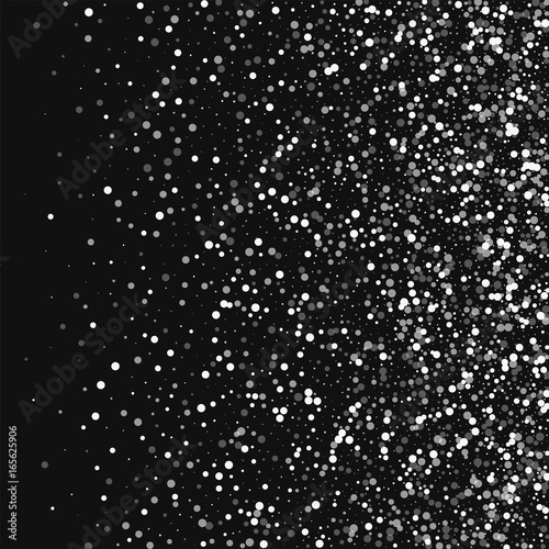 Random falling white dots. Right gradient with random falling white dots on black background. Vector illustration.