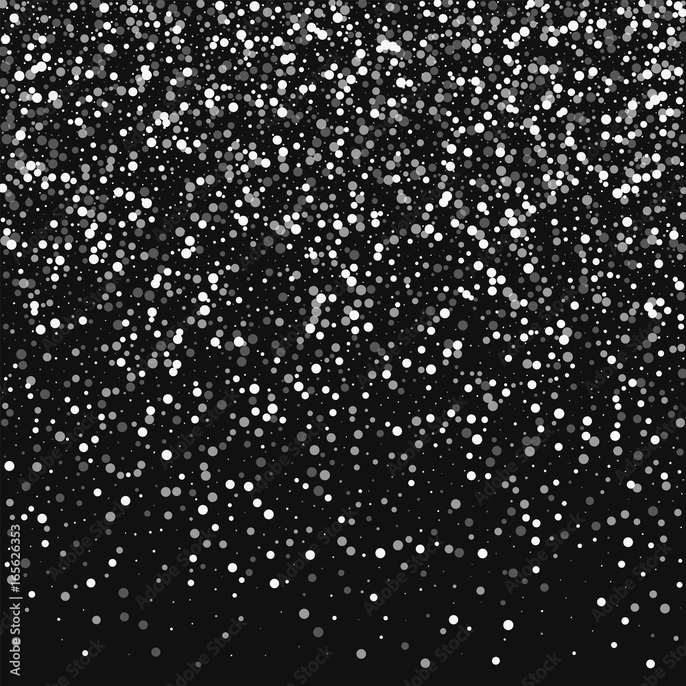 Random falling white dots. Top gradient with random falling white dots on black background. Vector illustration.