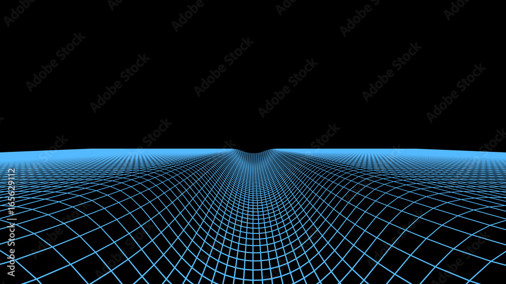 Abstract digital tunnel background. Landscape grid illustration. 3d cyberspace technology wireframe vector. Digital mesh ravine for banners. - obrazy, fototapety, plakaty 