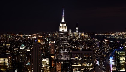 Wandcirkels Empire State Building Manhattan en One World Trade Center  © michaelfitz