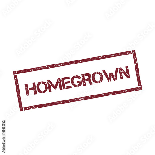 Homegrown rectangular stamp. Textured red seal with text isolated on white background, vector illustration.