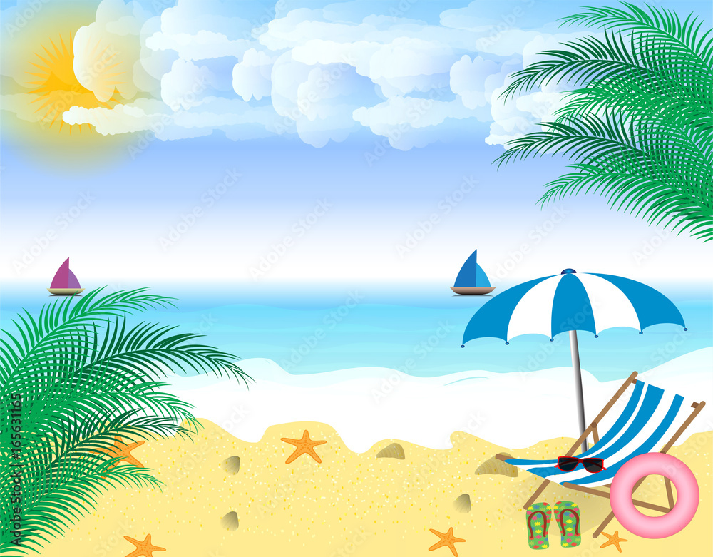 Summer holidays. beach seashore. beach chair.Vector background