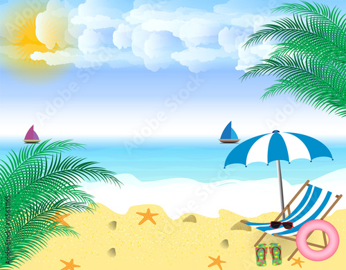 Summer holidays. beach seashore. beach chair.Vector background