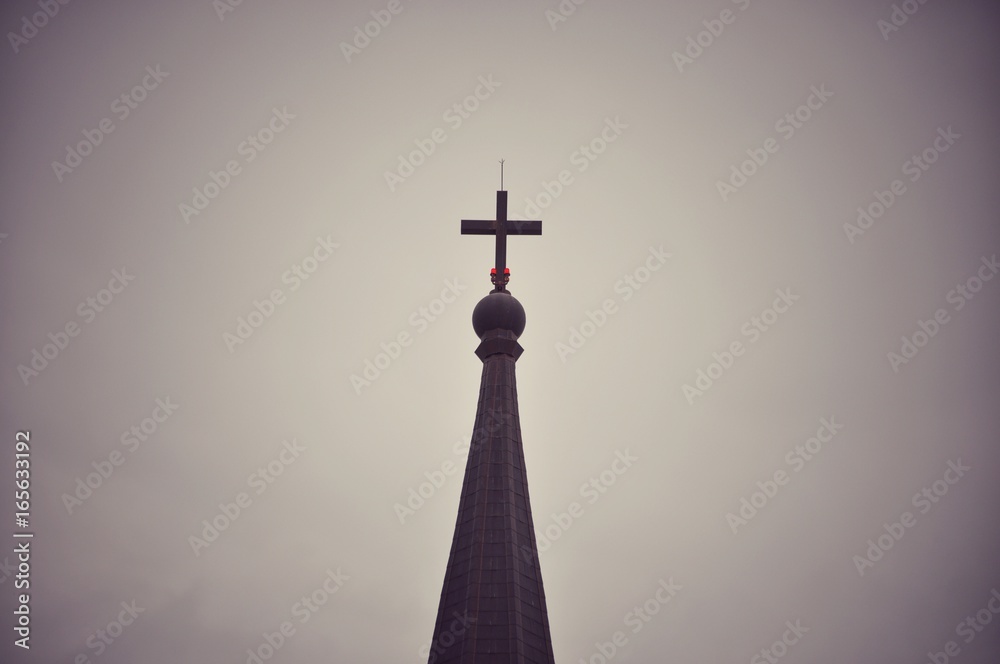 Cathedral of the Immaculate Conception at Chanthaburi, Thailand, Silhouette of cross, crucifix, cruciform, calvary cross Cathedral of the Immaculate Conception at Chanthaburi, Thailand, Silhouette of cross, crucifix, cruciform, calvary cross