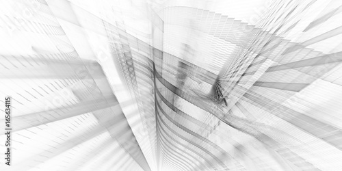 Abstract background element. Fractal graphics series. Three-dimensional composition of repeating grids and glitches. White texture.