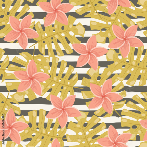 Seamless pattern with tropical leaves