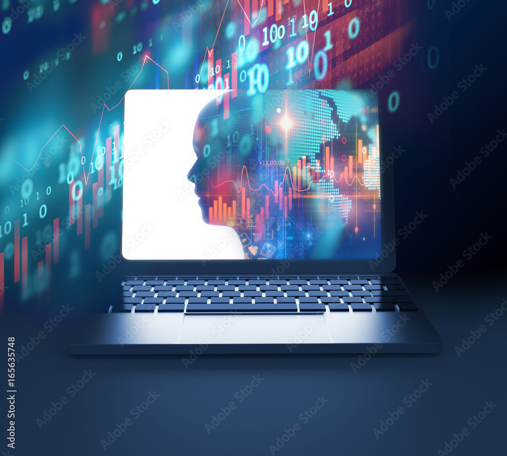 3d rendering of virtual human silhouette on laptop screen 3d rendering of virtual human silhouette on laptop screen