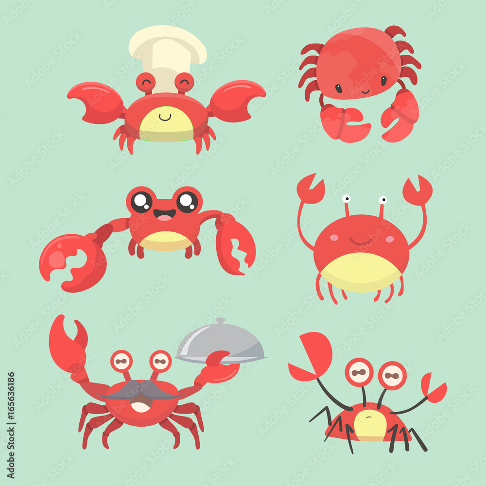 Fototapeta premium Illustration of a set of cartoon crab characters.