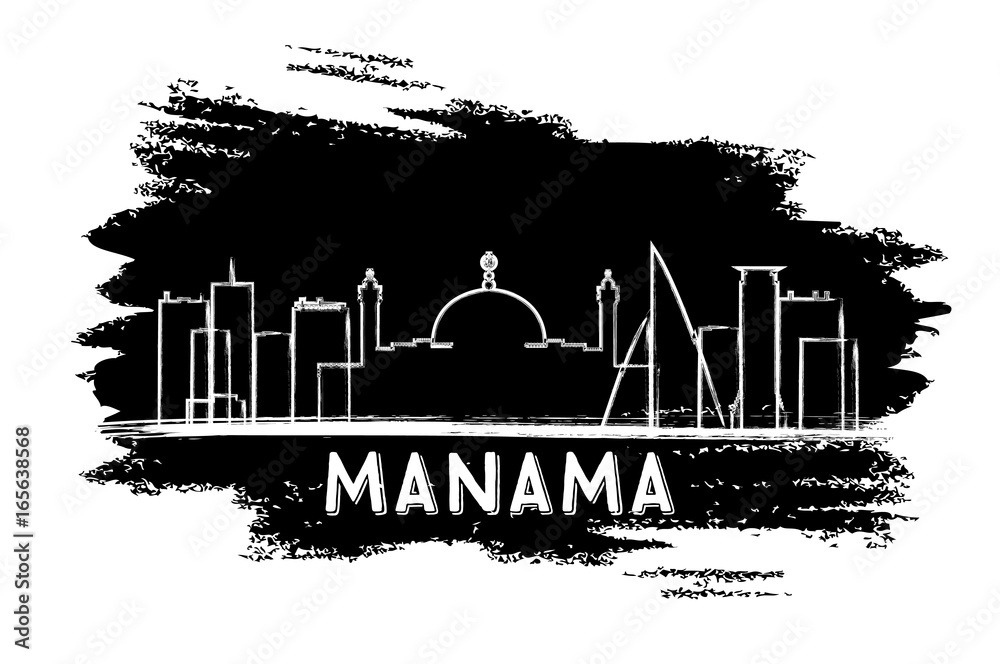 Manama Bahrain Skyline Silhouette. Hand Drawn Sketch.