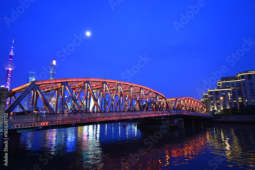 Night traffic lights inside of the Garden Bridge of shanghai china.