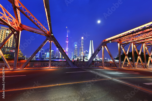 Night traffic lights inside of the Garden Bridge of shanghai china. © qiujusong