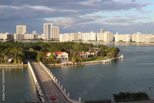 Skyline and ocean views of city of Miami