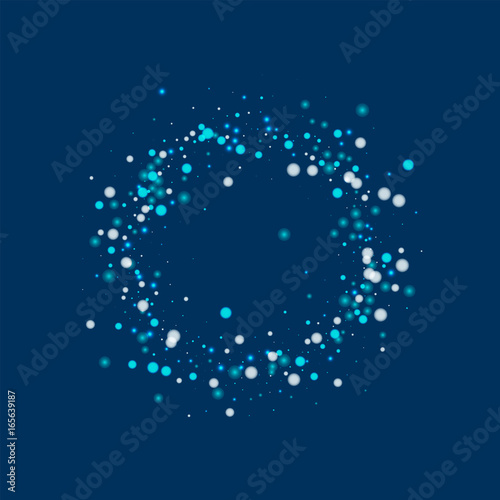 Beautiful falling snow. Small ring frame with beautiful falling snow on deep blue background. Vector illustration.