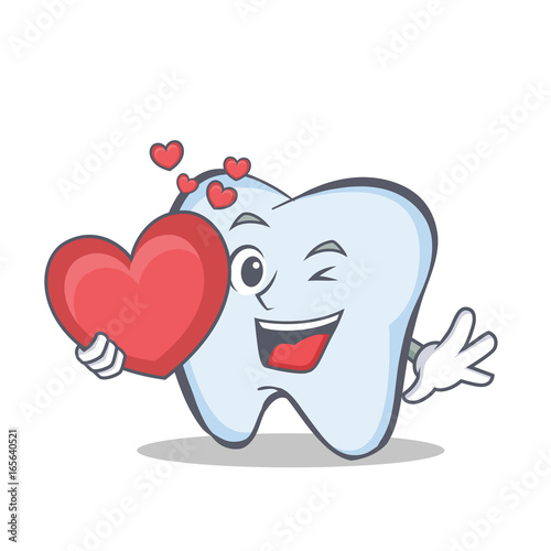 tooth character cartoon style with heart
