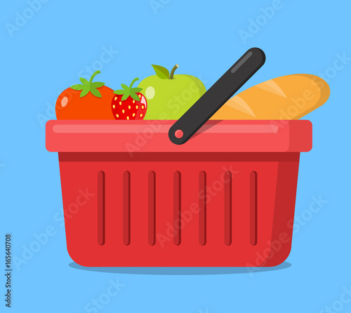 Einkaufskorb mit Gemüse Obst und Brot Icon Flat Design Vektor Grafik Illustration