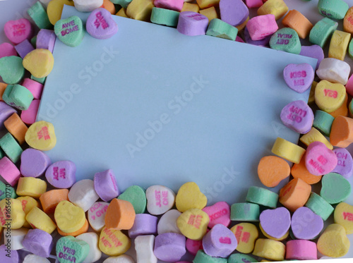 valentines heart candy on blue background