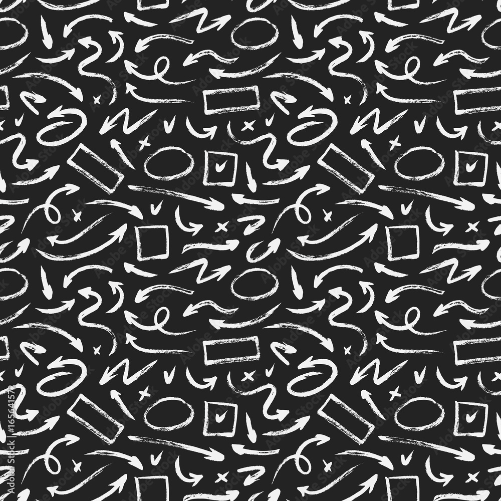 Seamless pattern. Different hand drawn grunge arrows