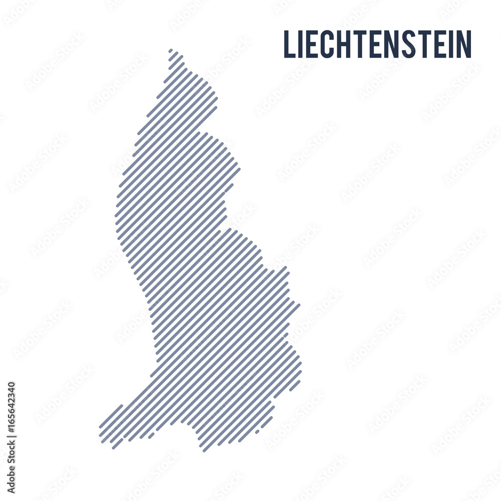 Vector abstract hatched map of Liechtenstein with oblique lines isolated on a white background.