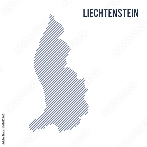 Vector abstract hatched map of Liechtenstein with oblique lines isolated on a white background.