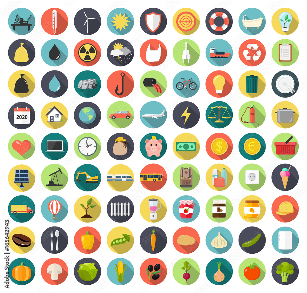 81 Öko Icons Set Flat Design Vektor Grafik Illustration