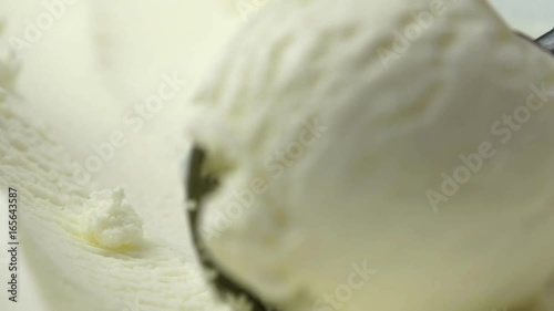 scooping vanilla ice cream close up (4K, HD, high definition 1080p).