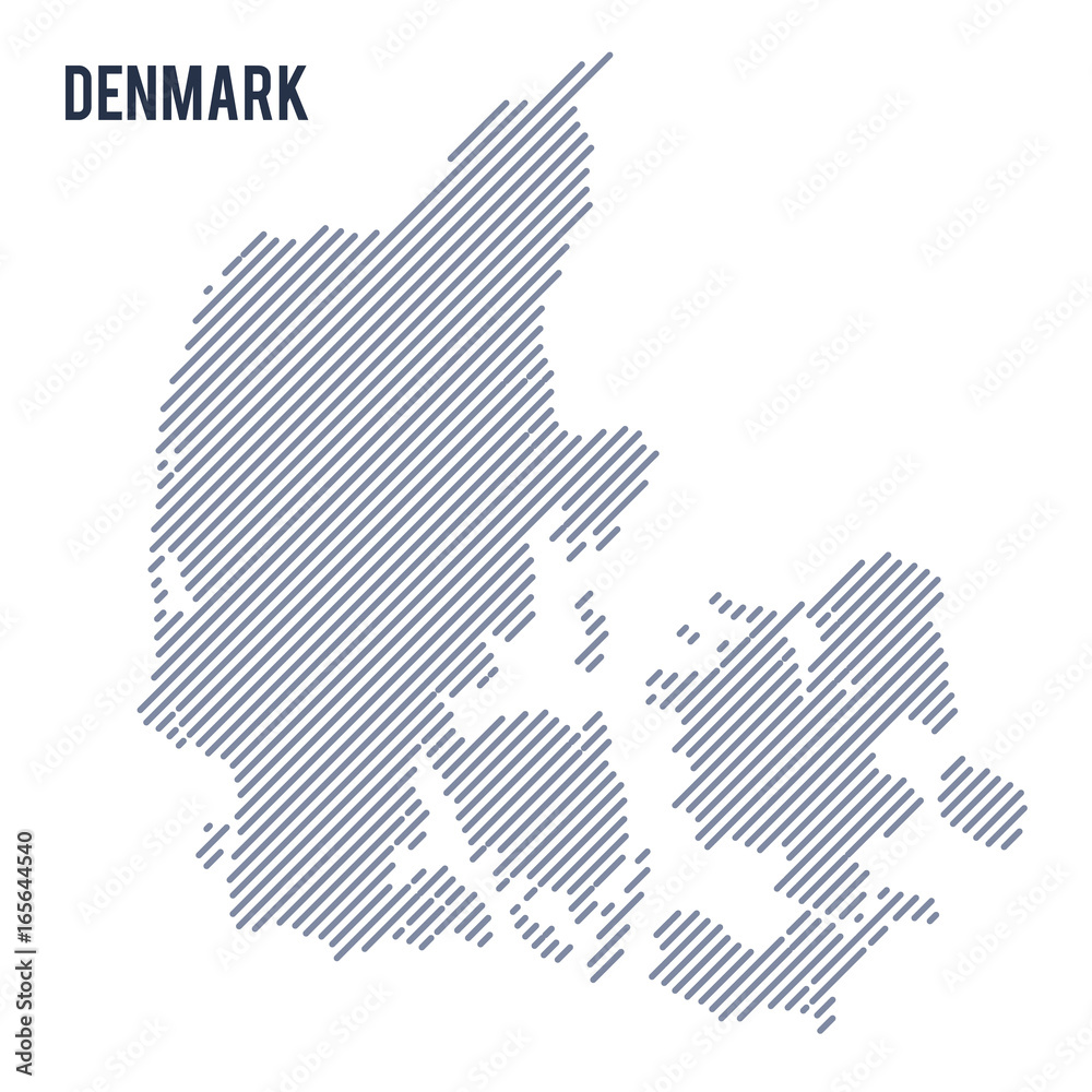Vector abstract hatched map of Denmark with oblique lines isolated on a white background.