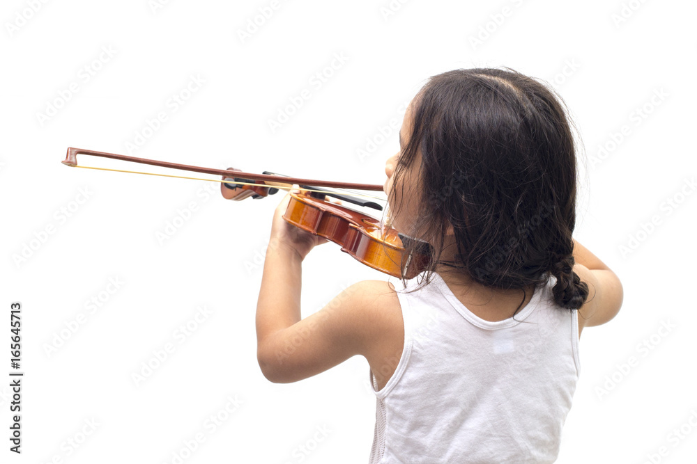 Asian boy playing violin in undershirt isolated on white background Asian boy playing violin in undershirt isolated on white background