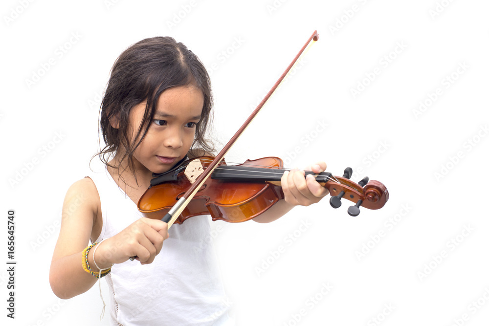 Asian boy playing violin in undershirt isolated on white background Asian boy playing violin in undershirt isolated on white background