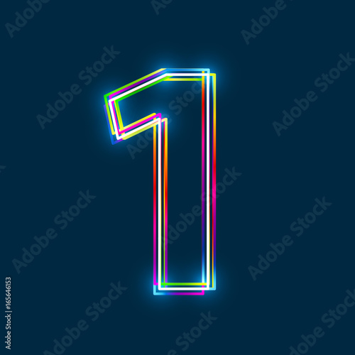 Number 1 - Vector multicolored outline font with glowing effect isolated on blue background. EPS10
