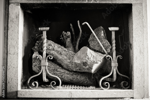 Old fashioned home interior fireplace out