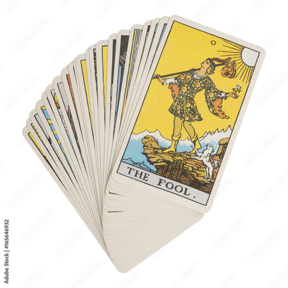 Deck of Tarot cards on white background ; THE FOOL. Stock Photo | Adobe  Stock